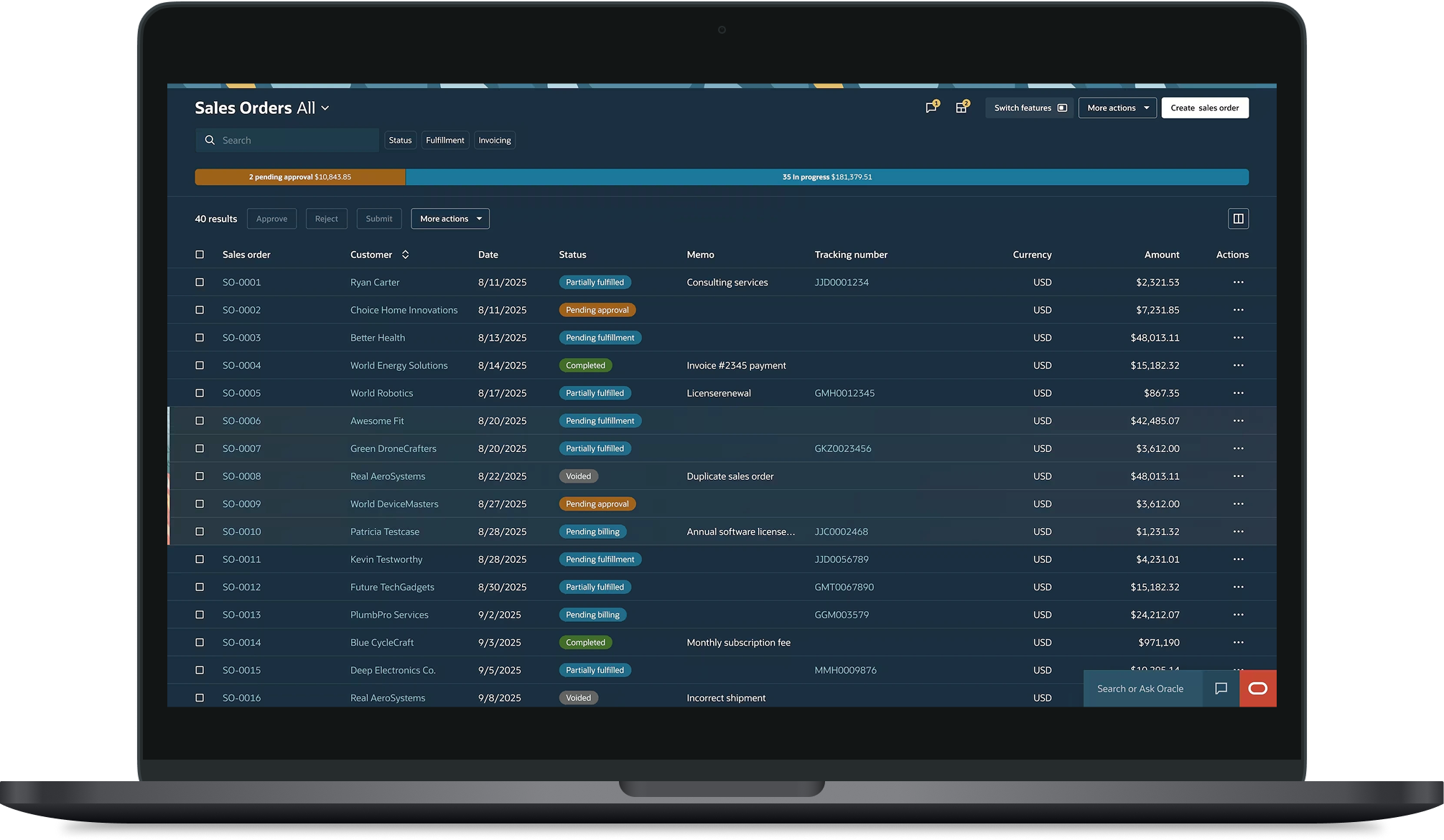 List Interface case study — enterprise ERP list view with grouped records and filtering