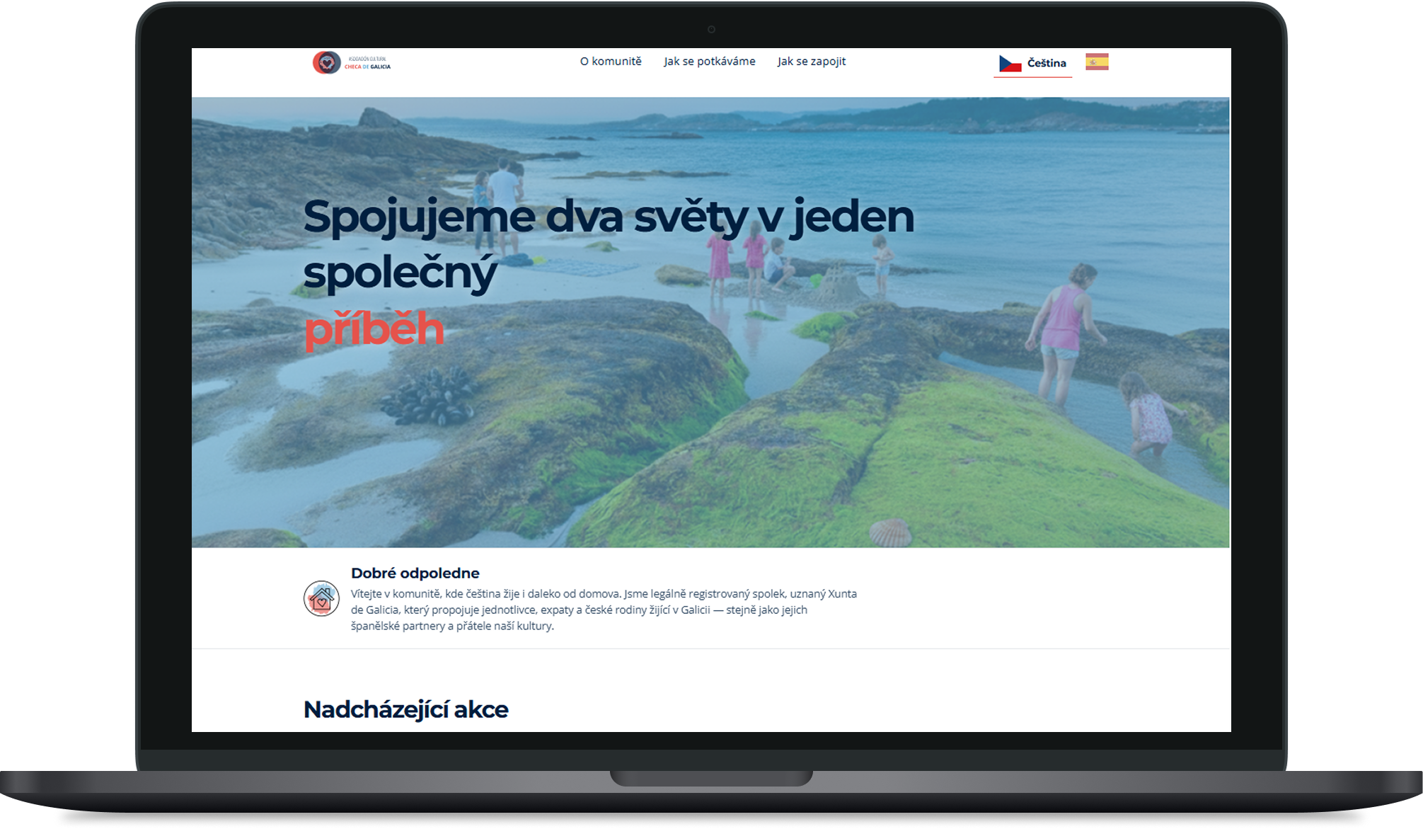 Checa de Galicia homepage — Czech and Galician community welcome, with coastal photography